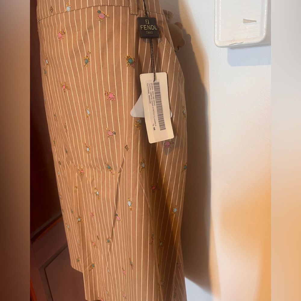 Fendi Tan Pinstripe Mini Skirt with Floral Embroidery - Picture 5 of 12
